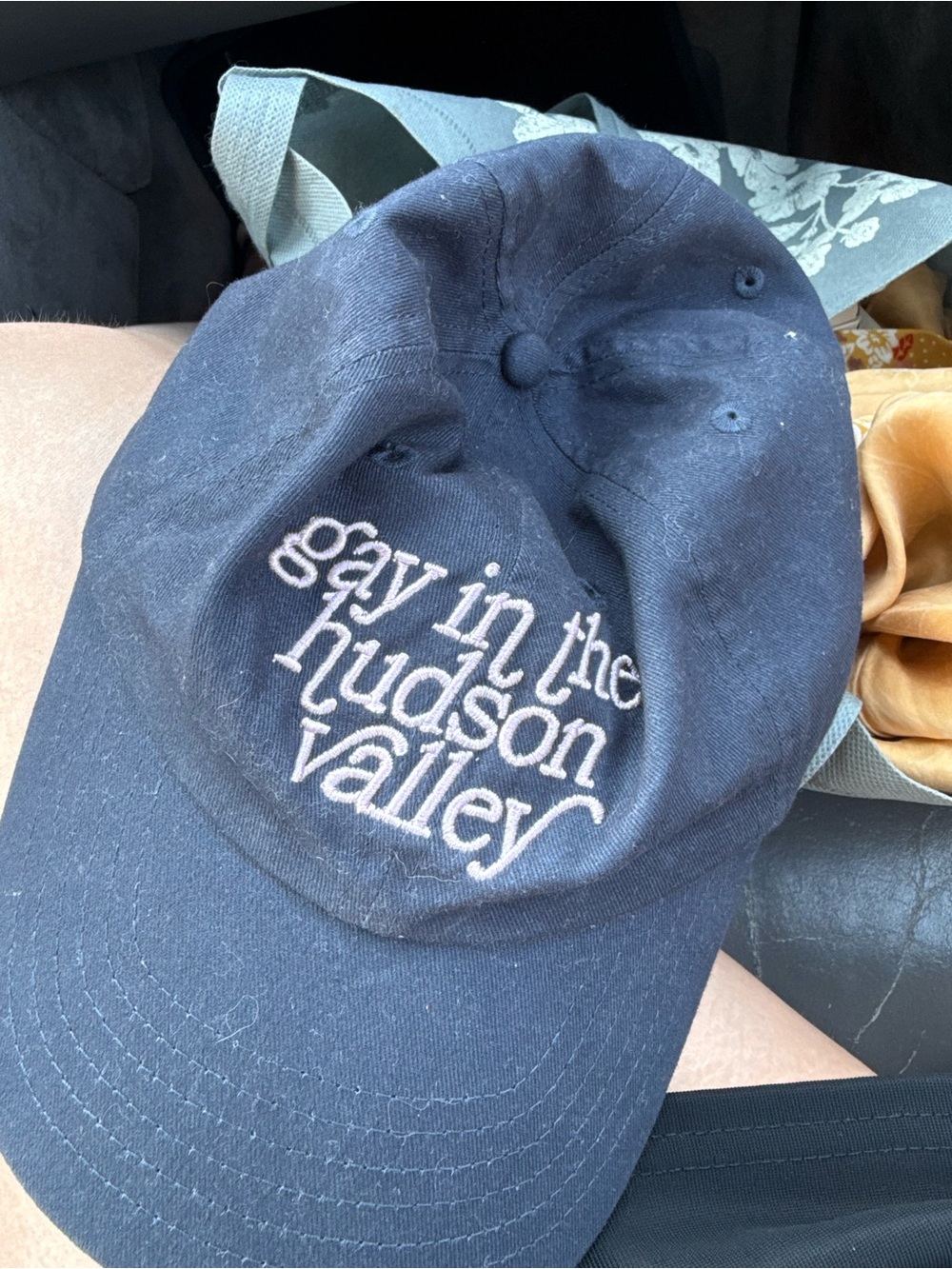 Gay In The Hudson Valley baseball dad cap hat Navy Embroidered